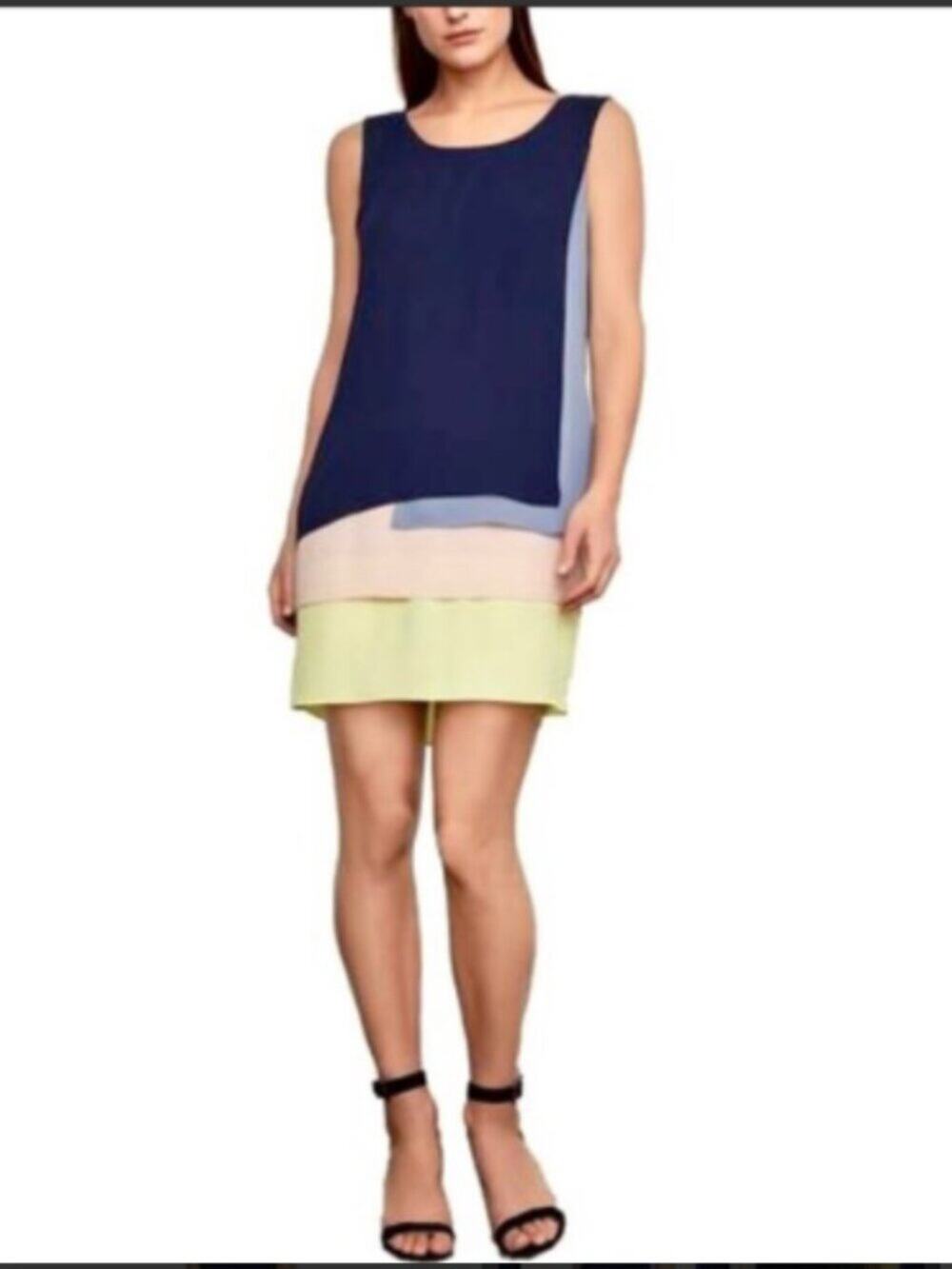 BCBGMAXAZRIA Womens Size 4  Haley Colorblock Minimalist Layered Tank Dress